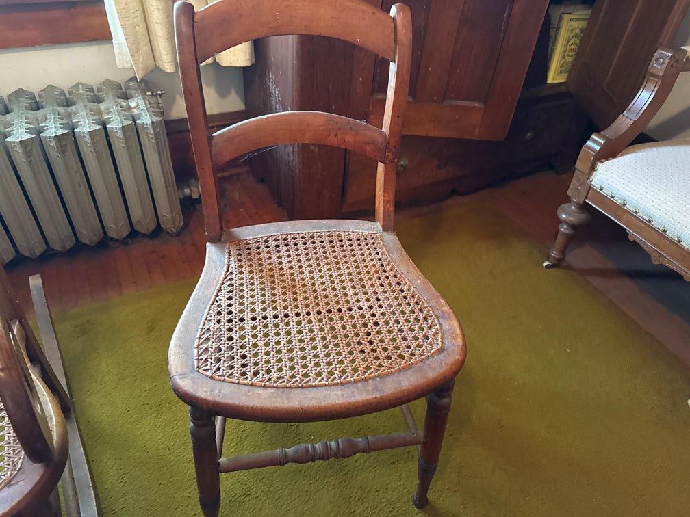 Antique Wooden Chair, Hand Woven Cane Seat