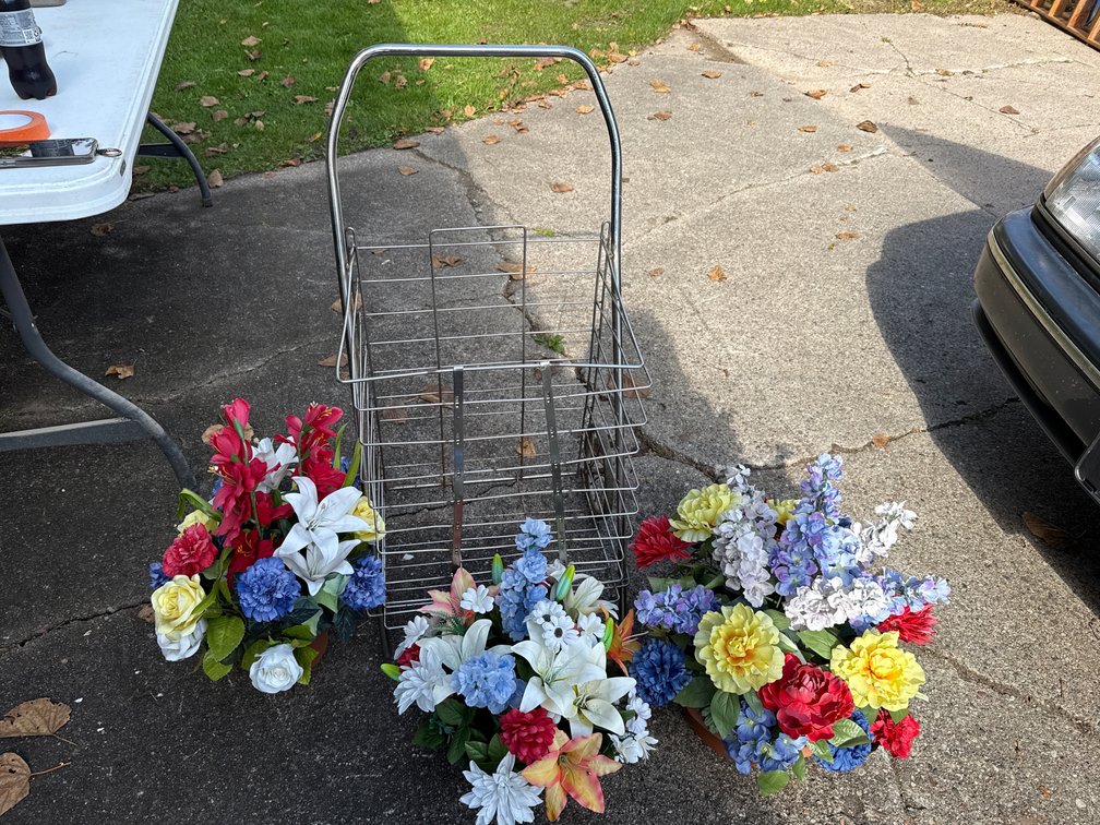 Metal Cart w Artificial Flowers