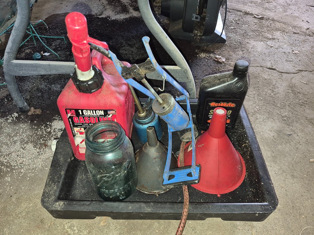 Changing Oil Bin, Gas Can, Funnel & More