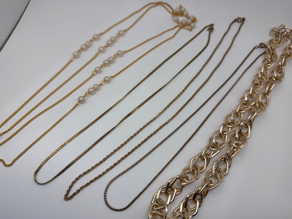 Gold Tone Chains, One with Beads