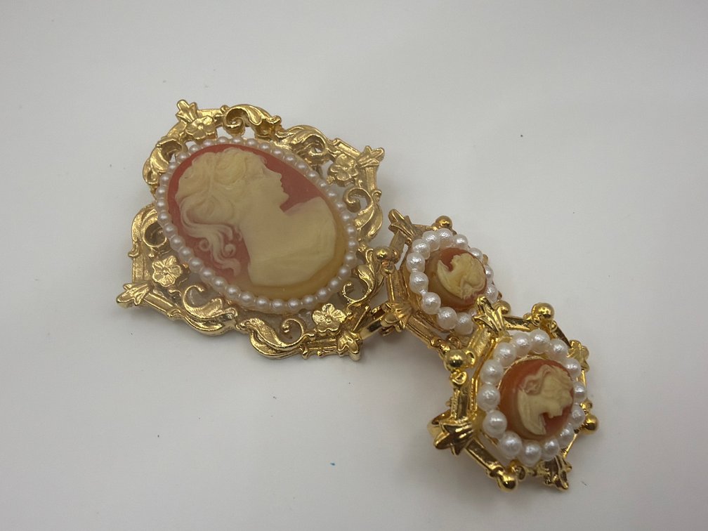 Cameo Pin and Clip On Earrings