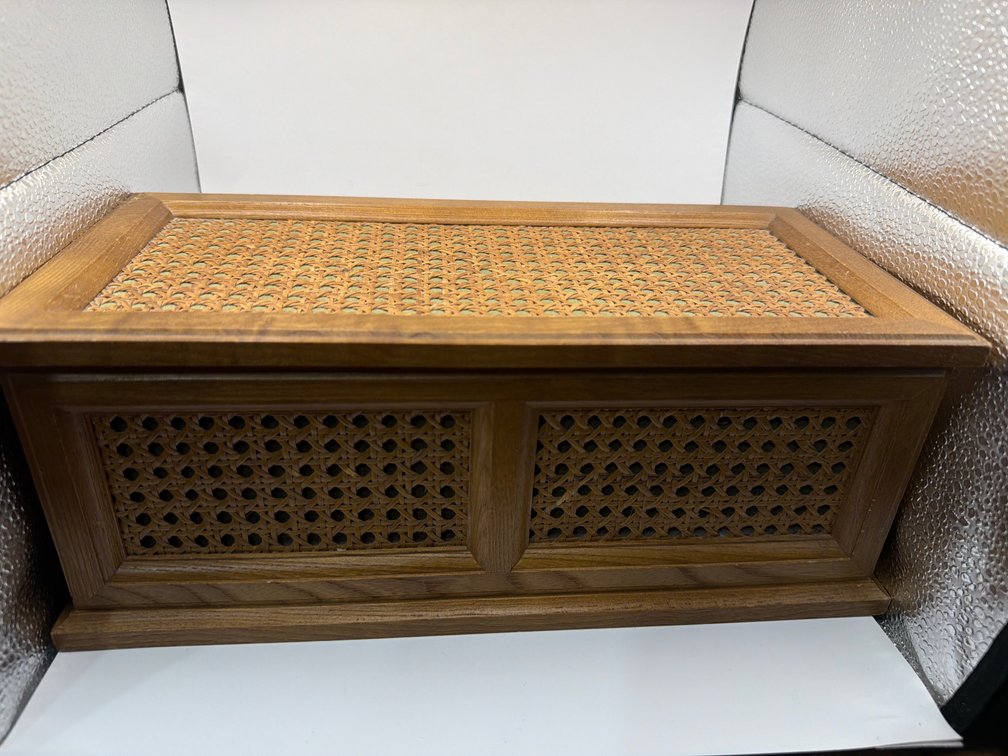 Cane Rattan Jewelry Box with Earrings-Mostly Clip On