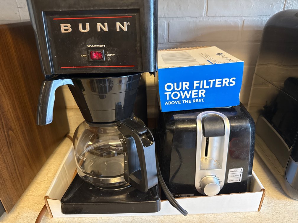 Bunn Coffee Pot, Black and Decker Toaster