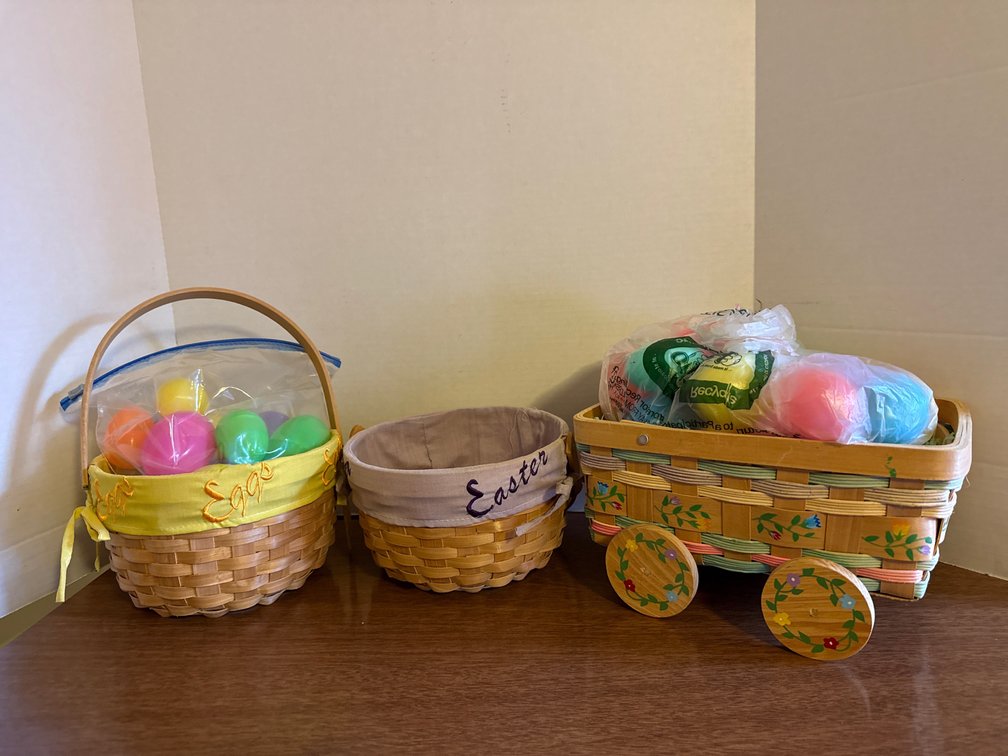 3 Easter Baskets With Plastic Eggs