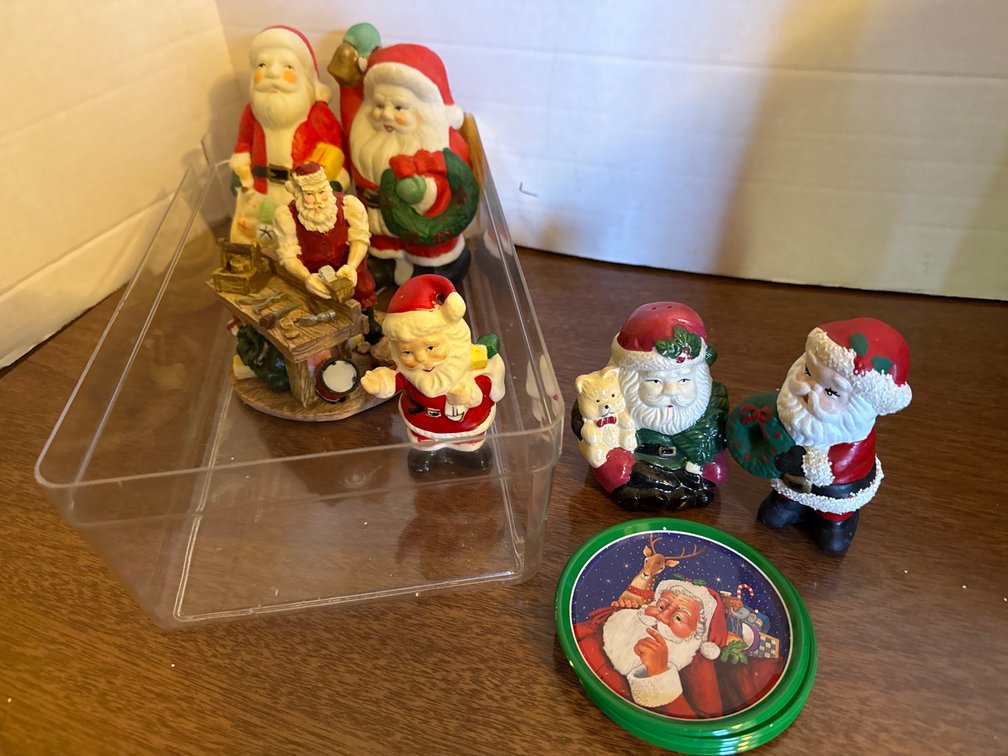 Tote Of Santa Figurines, Coasters
