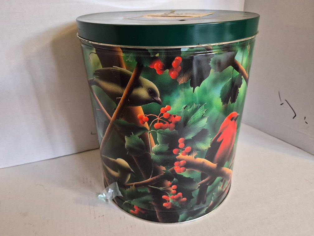 Cardinal Tin w/Green Garland and Clear Lights