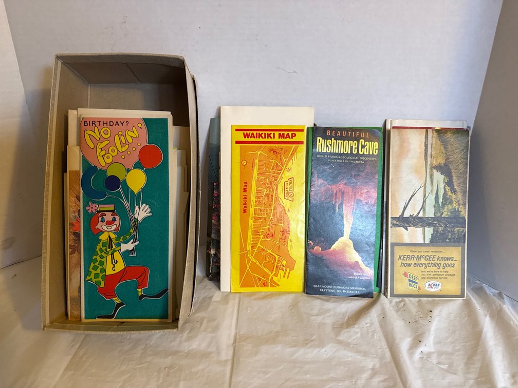 Box Of Old Cards, Post Cards, Maps