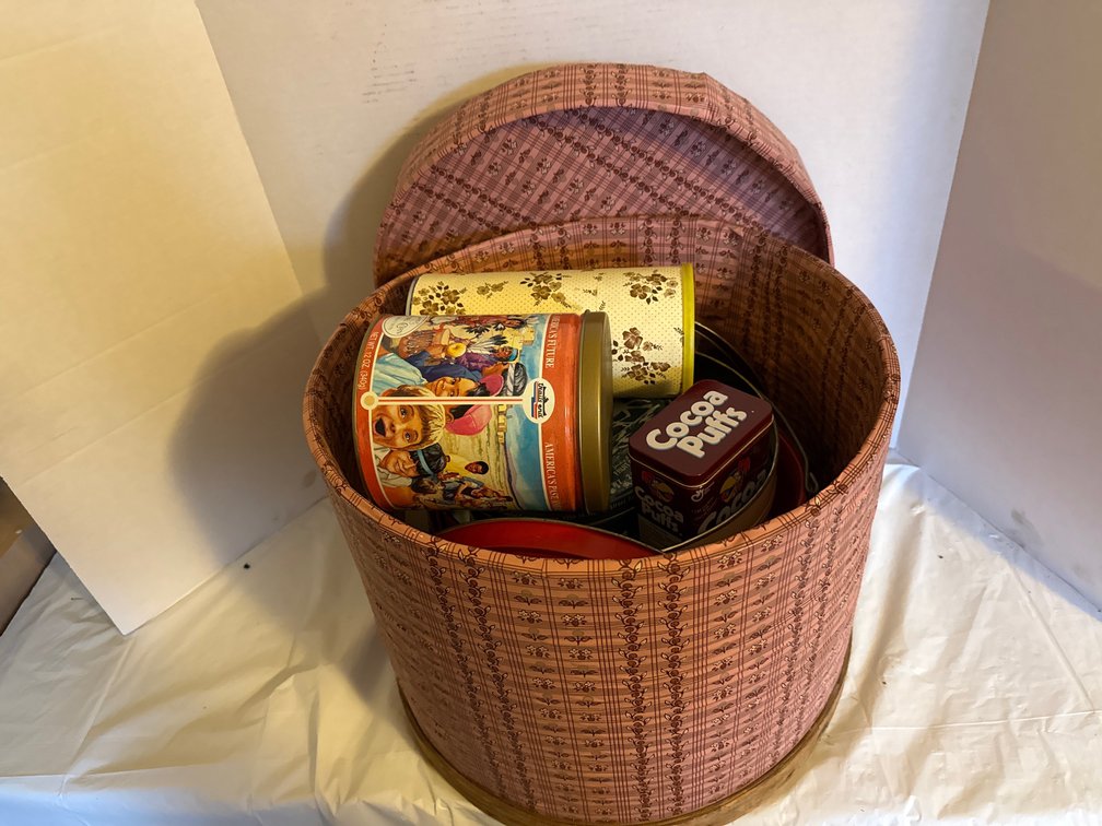 Old Cheese Box With Tins
