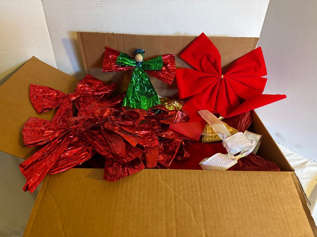 Box Of Variety Of Bows-Paper, Foil