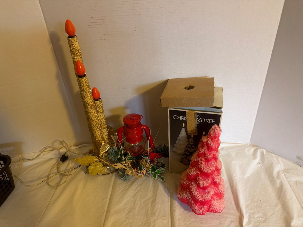 Holiday Decorations including Plug in Candles