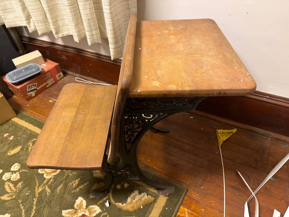 Antique Cast Iron and Wooden School Desk