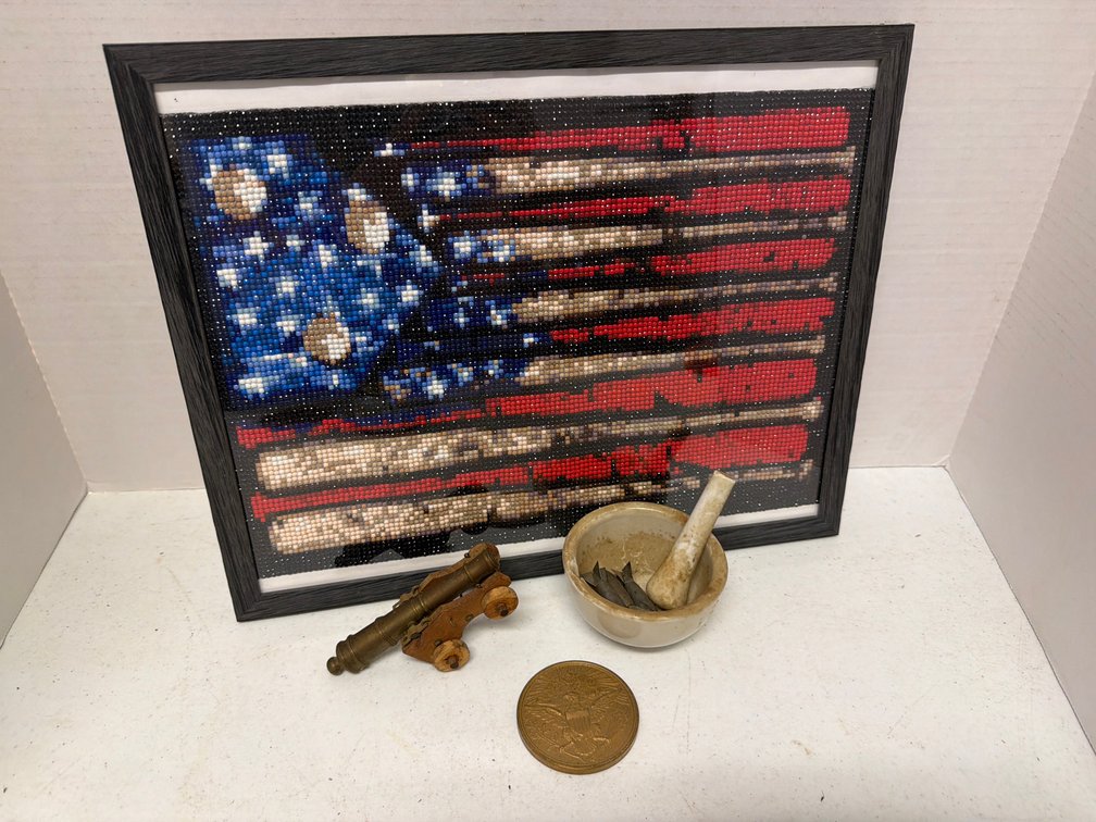 Flag Wall Art, Small Cannon, Bronze Type Medallion