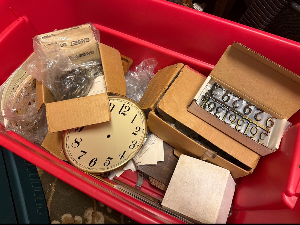 Large Tote of Clock Pieces, Parts