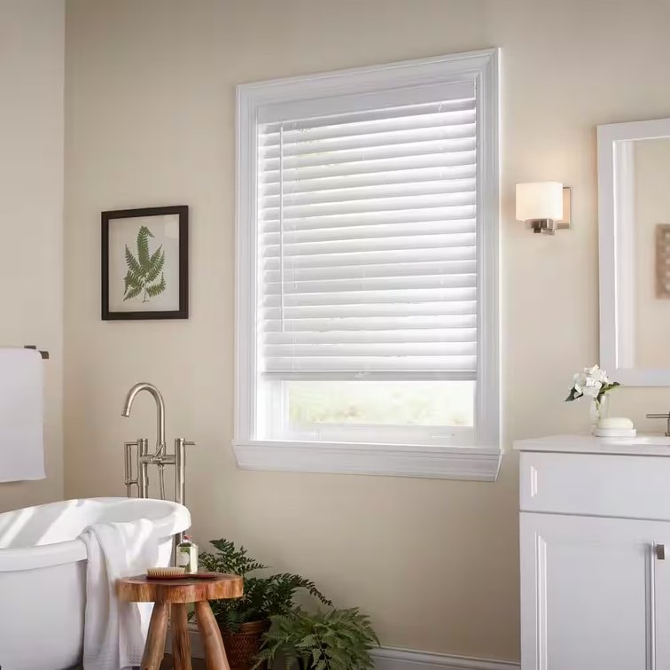 White Cordless Faux Wood Blinds - 2" Slats