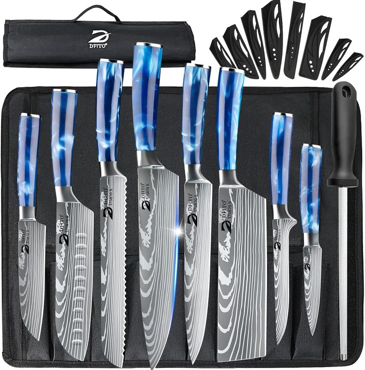 Dfito Chef Knife Set with Roll Bag, 9-Piece