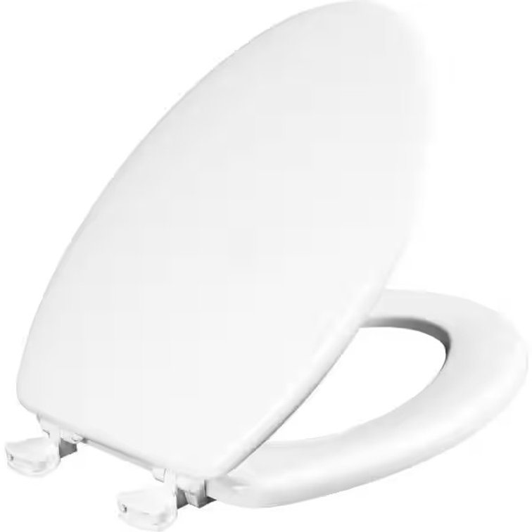 Elongated White Enameled Wood Toilet Seat