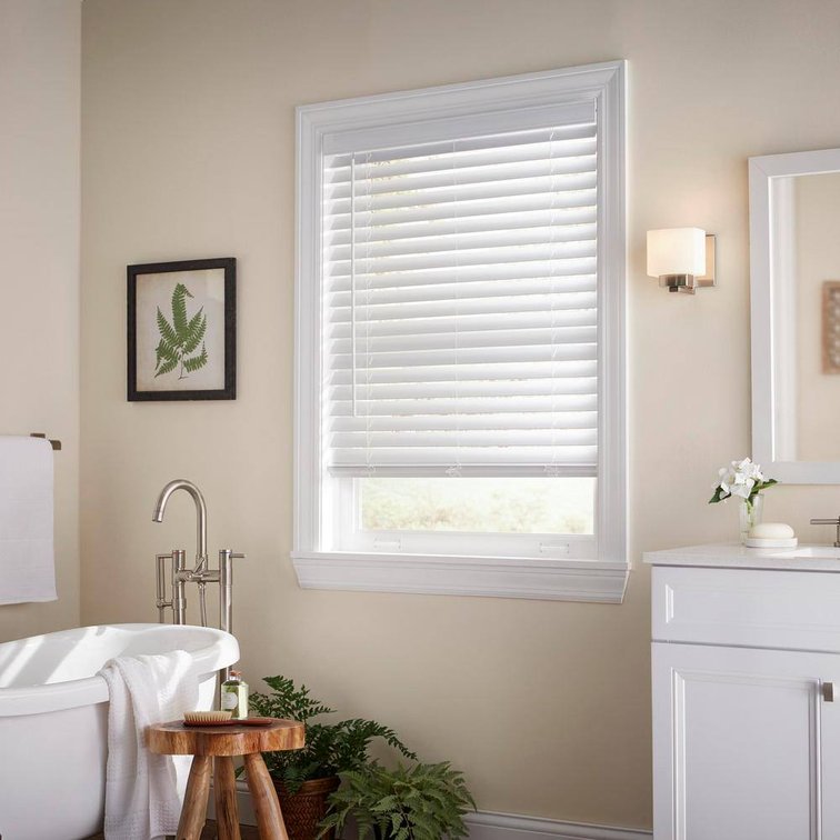White Cordless Faux Wood Blind 60.5x64