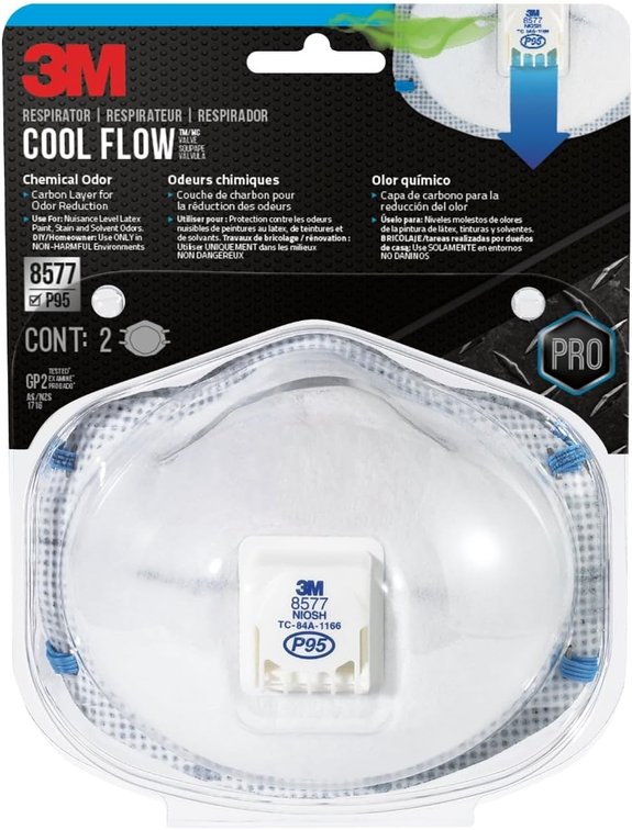 3M Odor Valved Respirator 8577, P95, 2-Pack