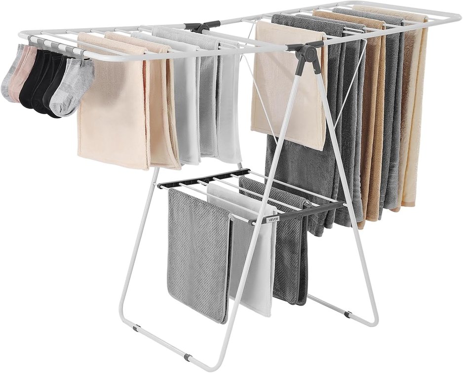 VEVOR 2-Tier Foldable Clothes Rack, White