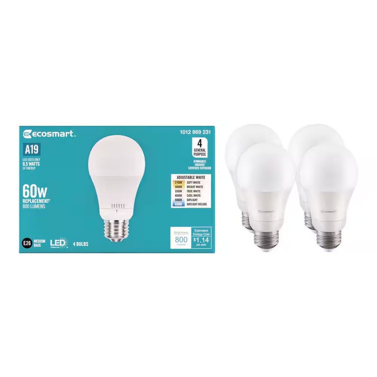60-Watt Equiv A19 Dimmable LED Bulbs (4-Pack)