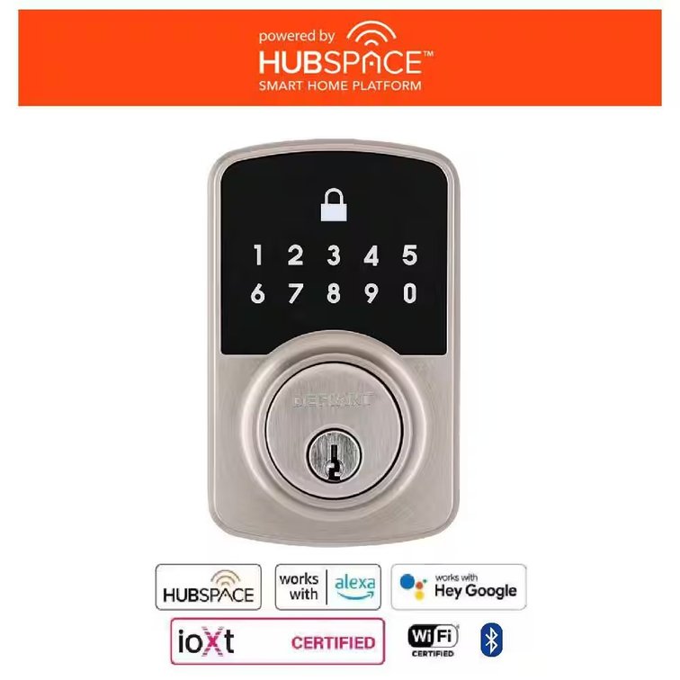 Defiant Satin Ni. Wi Fi Deadbolt with Hubspace