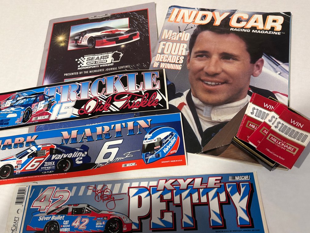 Racing Magazines-1Signed possibly John Force, Bumper Stickers, Game Pieces