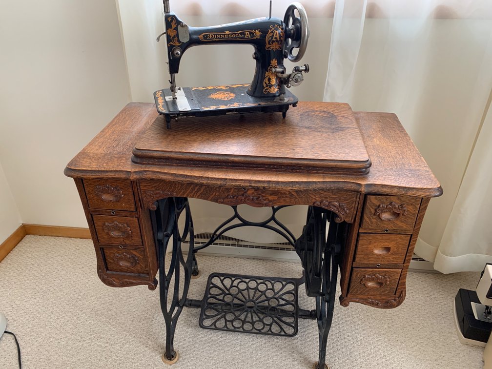 Vintage Minnesota Sewing Machine & Wooden Cabinet