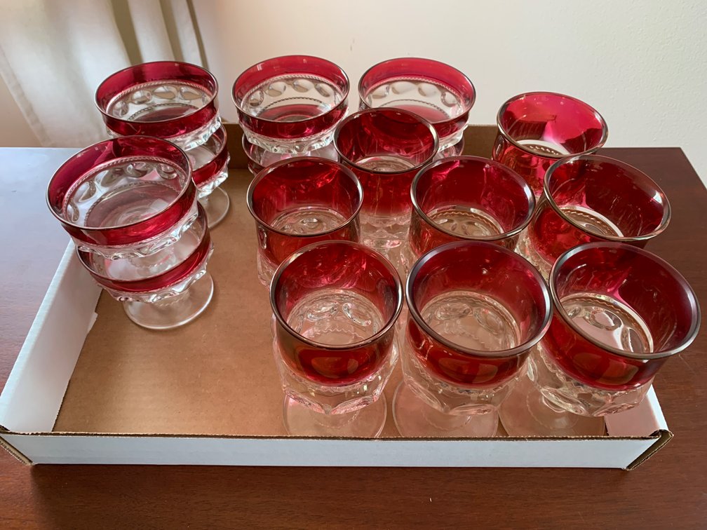 Kings Crown Cranberry Footed Glass Desert & Goblets
