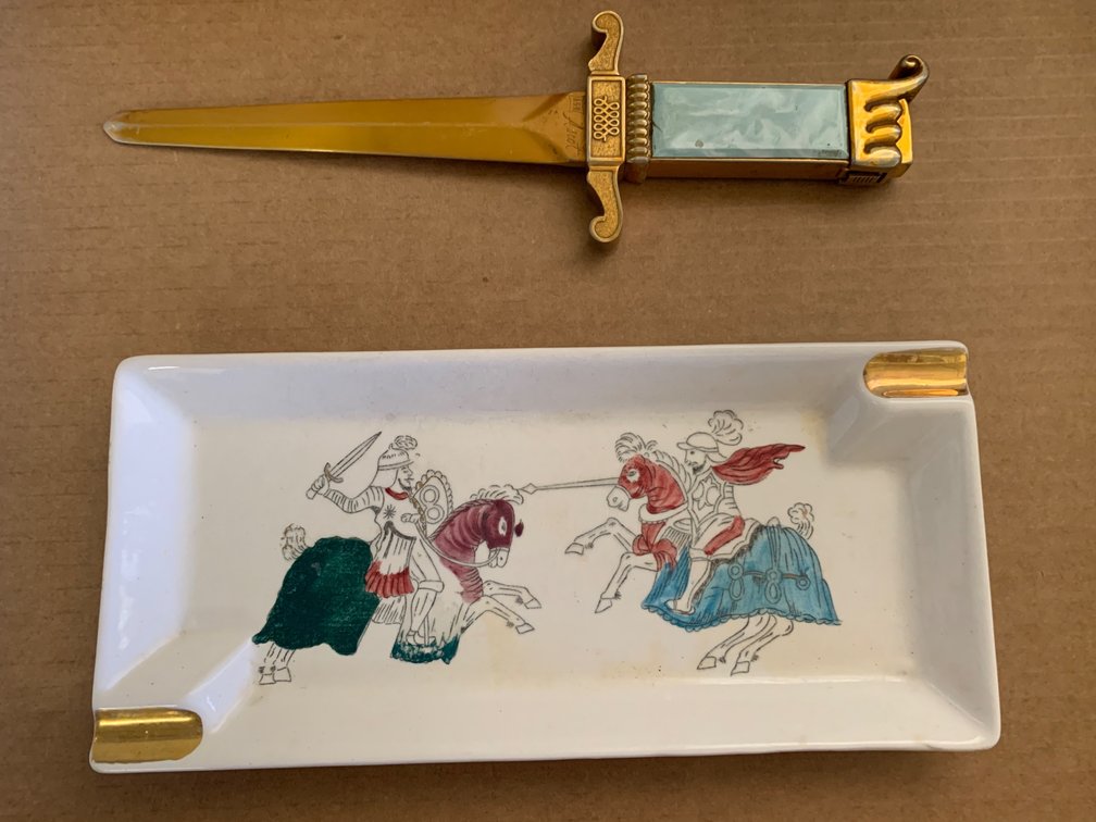 Vintage Ashtray & Ascot Lighter Dagger/Letter Opener