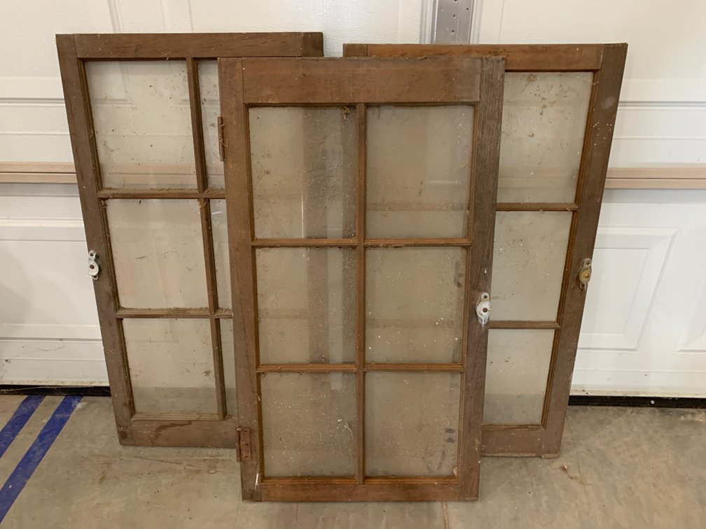 3 Vintage Windows 36” x 20”