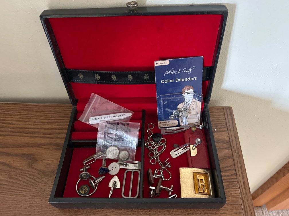 Mens Jewelry Box and Tie Clips, Pins