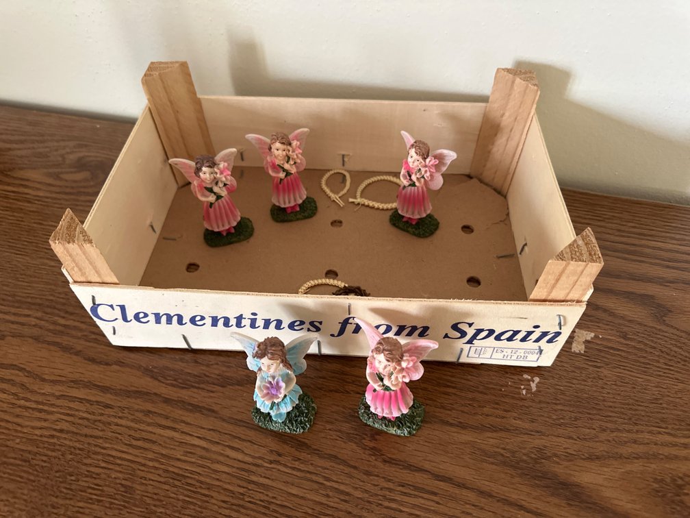Fairy Figurines in Wood Crate