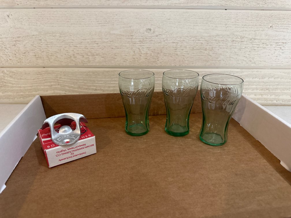 4.5” Tall Coke Glasses, Bottle Opener