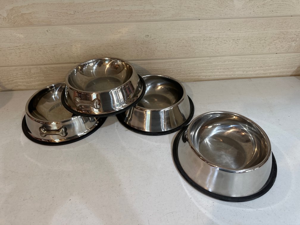 Metal Dog Bowls & Leash