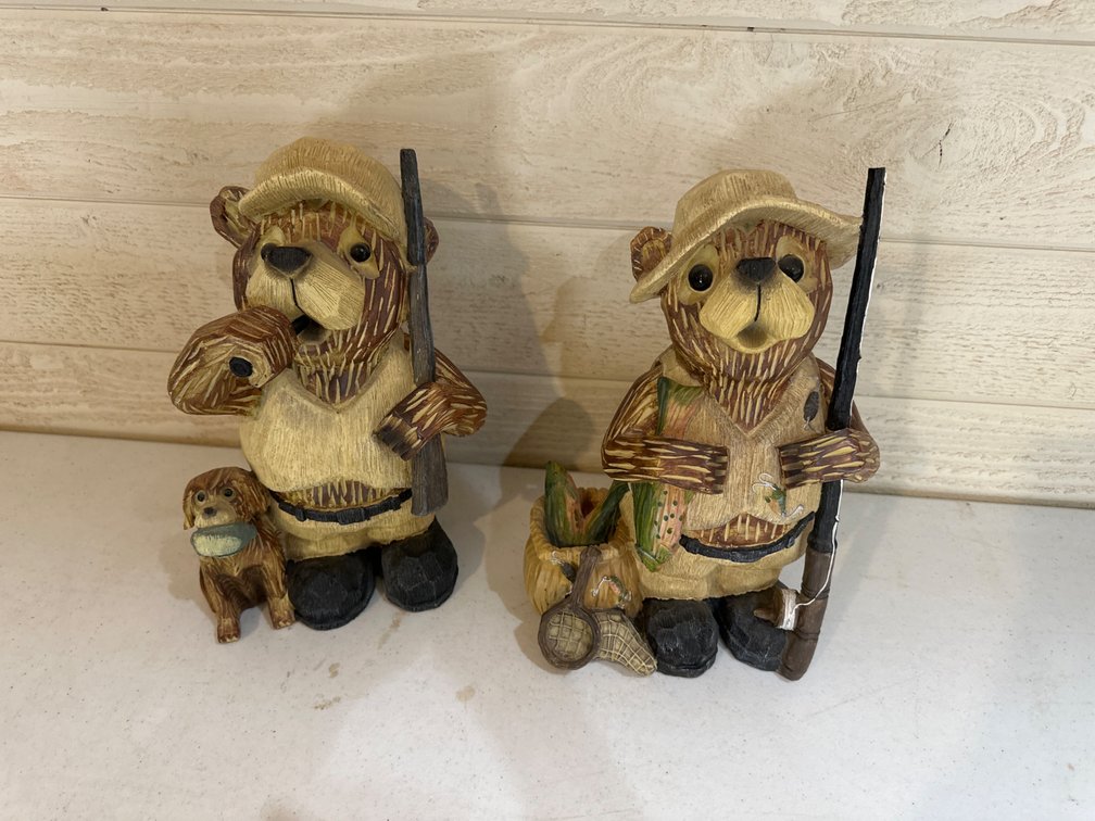 12” Tall Hand Painted Wood Bears