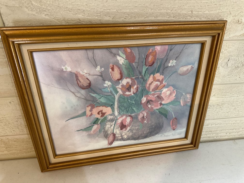 20” X 16” Framed Tulip Needlepoint