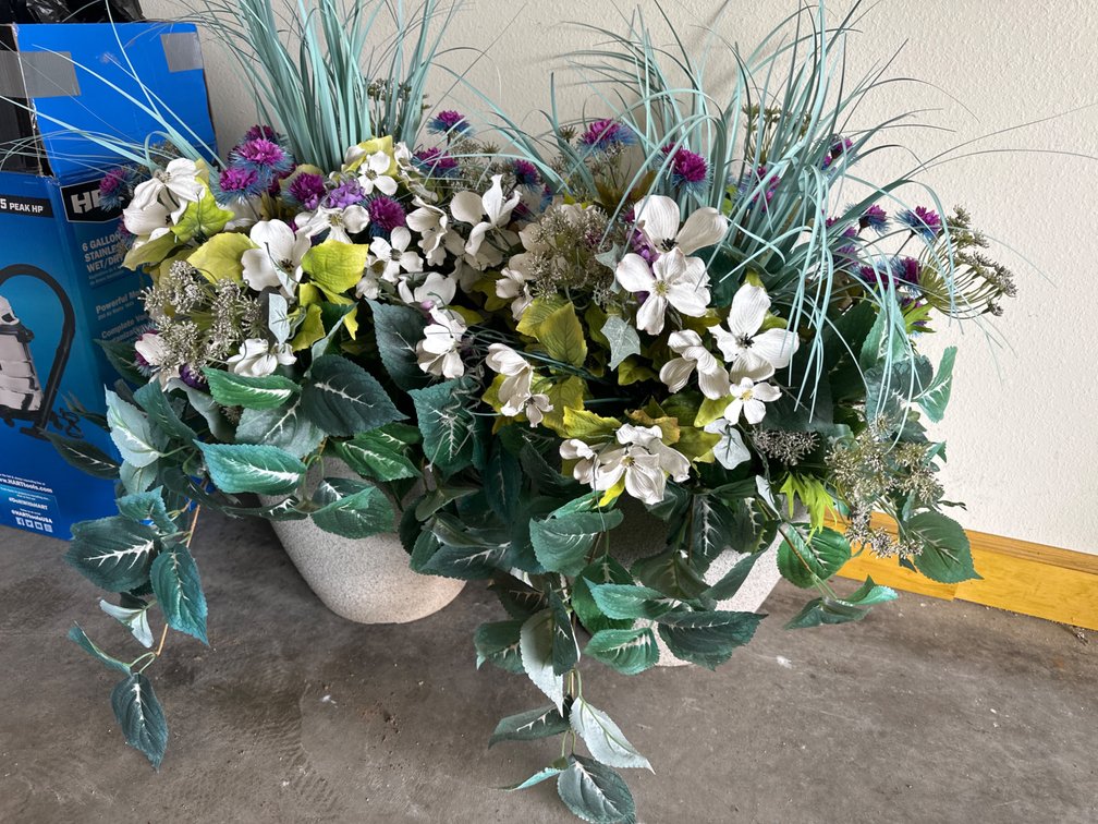 2 Pots Artificial Flowers, Greens-30” High