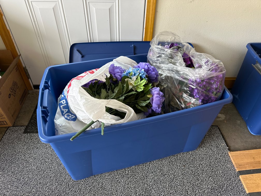 Large Tote with a Large Variety of Artificial Flowers