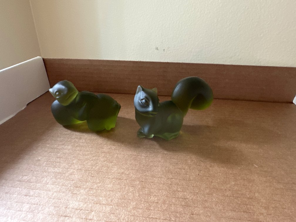 Pair of Vintage Fostoria  Green Glass Squirrels