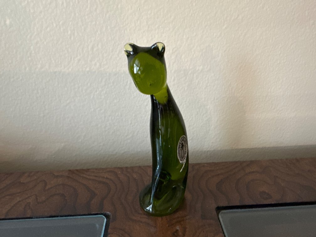 Vintage Green Glass Upright Kitten