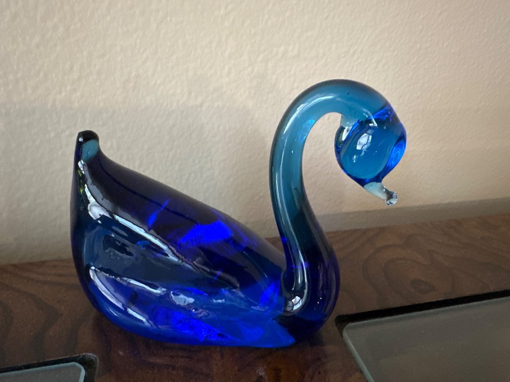 Vintage Blue Glass 5” Swan