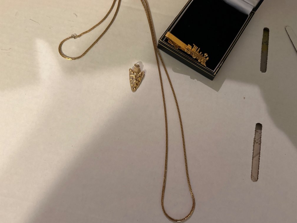 Tie Clip and Mens Chain, Arrow Pendant