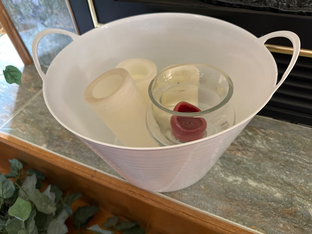 Basket with Glass Candle Holder, Battery Operated Candles
