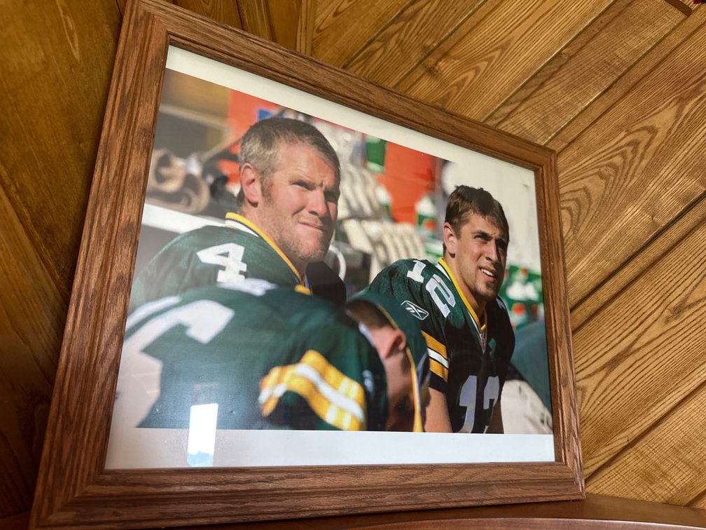 Framed Aaron Rodgers, Brett Favre-21” X 17”