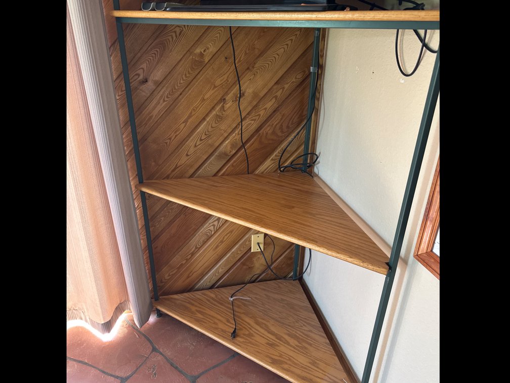 Corner Shelf-Metal and Wood-3 Shelves, 61” X 43.5” X 23.5”
