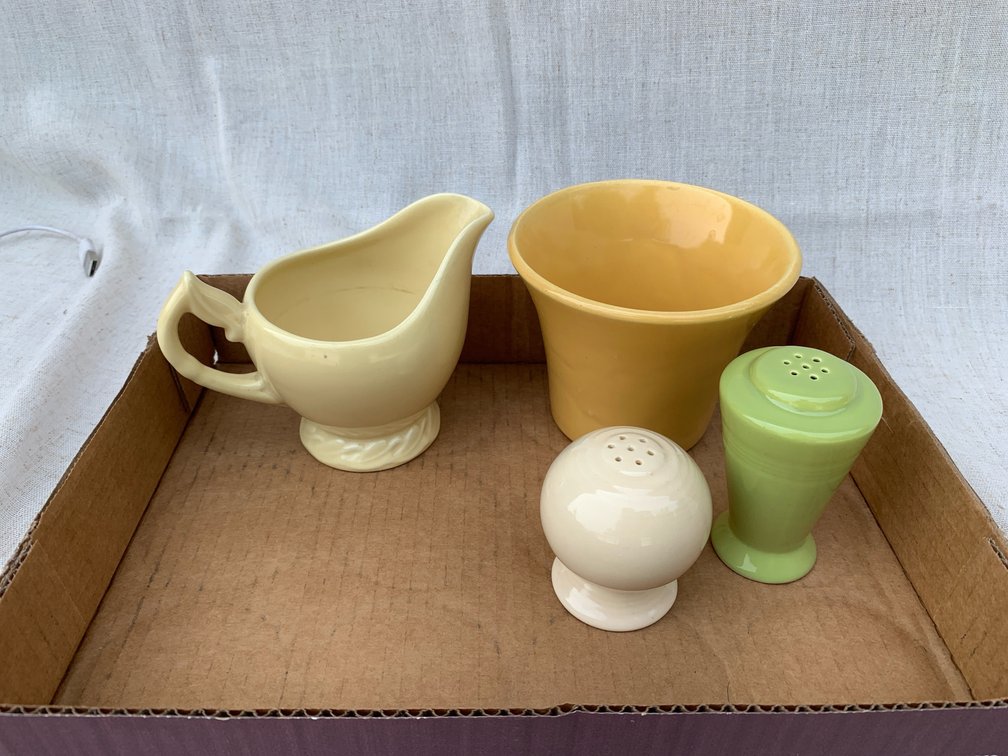 Vintage Flower Pot, Creamer And Salt And Pepper Shakers