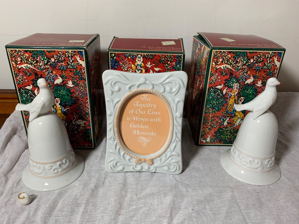 Avon Porcelain Tapestry Collection-Bells & Picture Frame