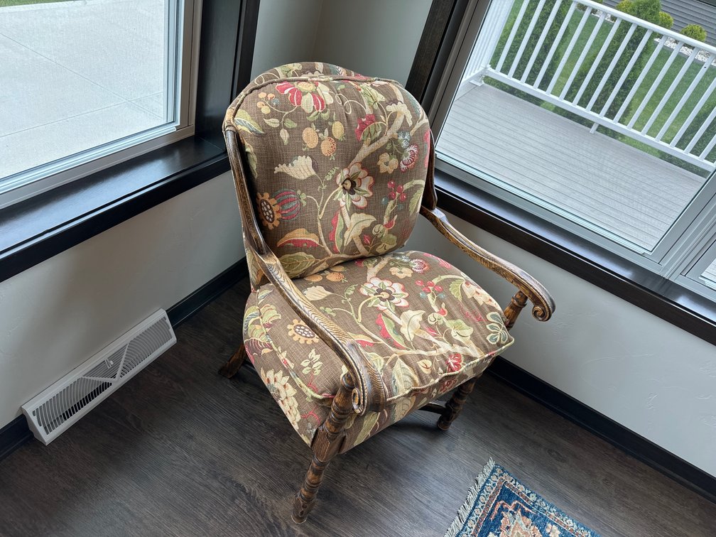 1930 Antique Wood Chair, Recovered