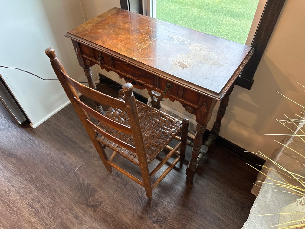 Antique Wood Writing Desk and Chair-30.5” X 32” X 15”