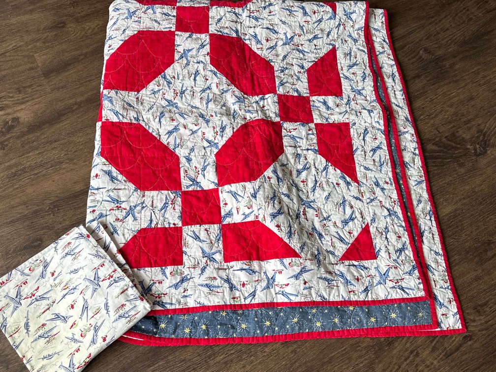 Hand Sewn Airplane Comforter-72” X 64” with Pillow Case